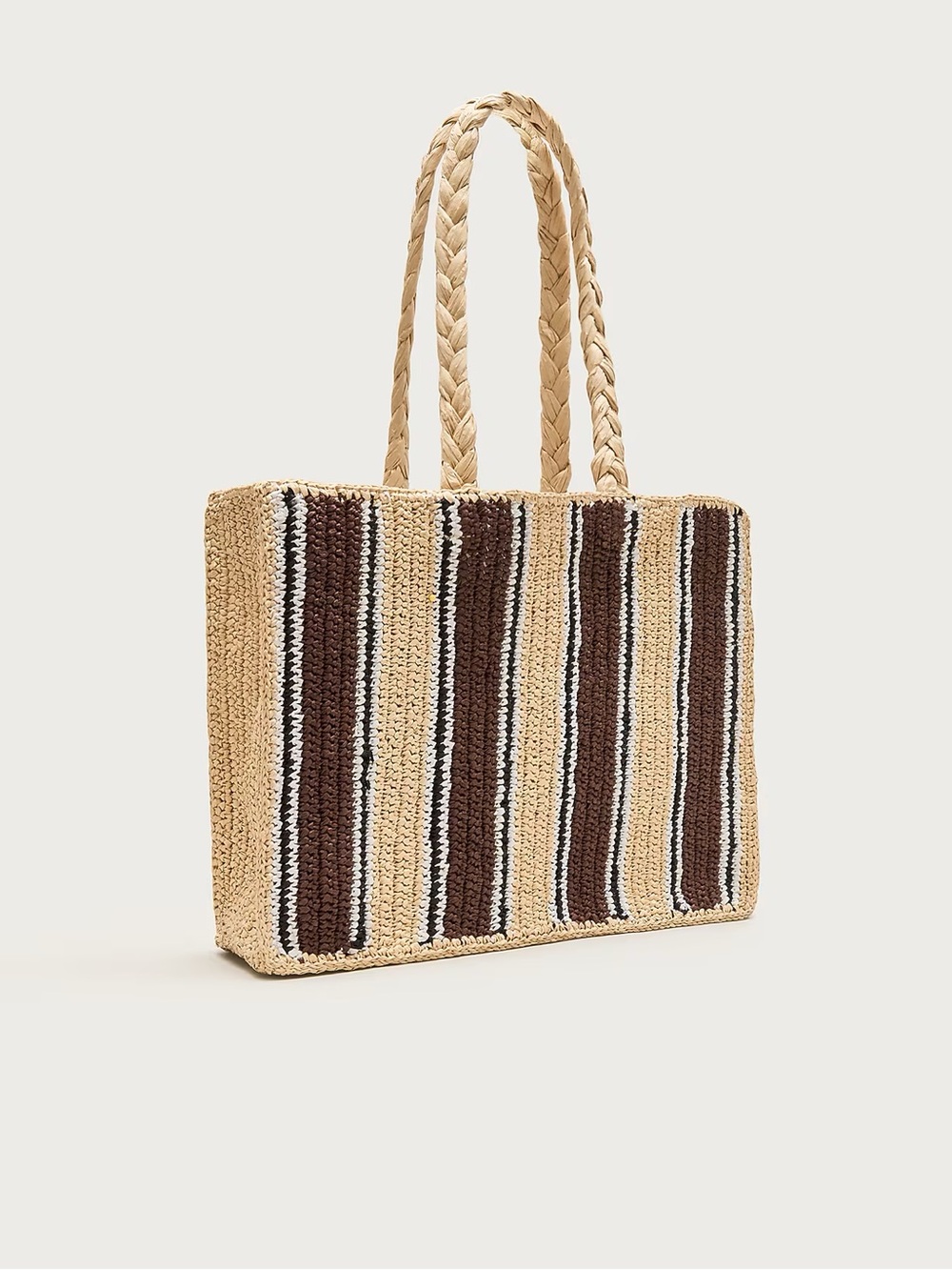 J. Crew Striped Woven Straw Tote in Natural, Brown and White - Picture 3 of 5